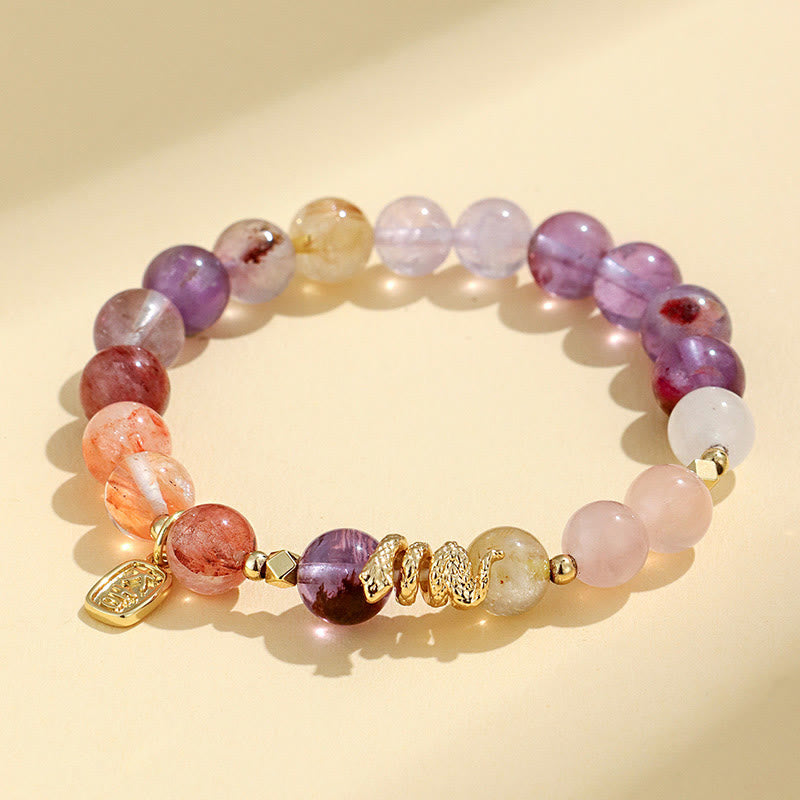 Buddha Stones Diverse kristallen, roze kristallen, amethist, Armband voor het jaar van de slang - Amethist (Polsomtrek: 14-16,5 cm) - image 1