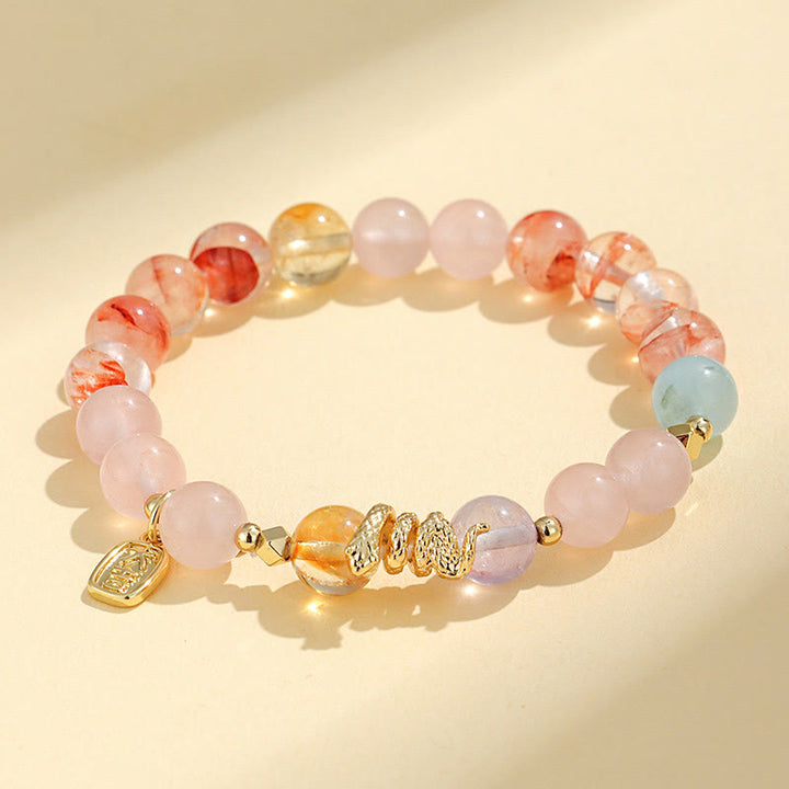 Buddha Stones Diverse kristallen, roze kristallen, amethist, Armband voor het jaar van de slang - Roze kristal (Polsomtrek: 14-16,5 cm) - image 0