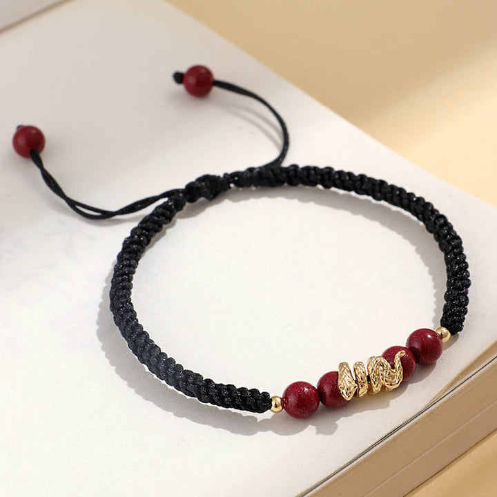 Buddha Stones Handgemaakte Armband van cinnaberhout, bescherming van het Jaar van de Slang. - Zwart touw (Polsomtrek: 14-16,5 cm) - image 6