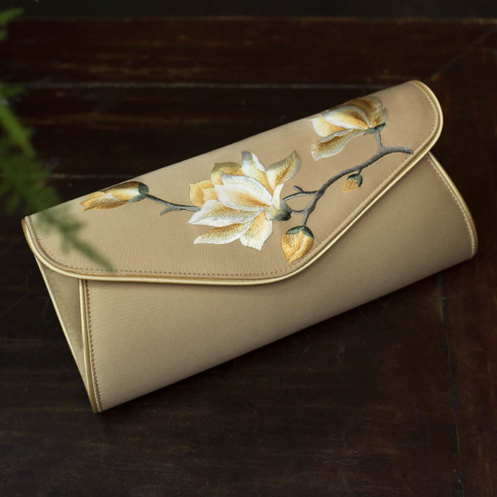 Buddha Stones Magnolia Su Geborduurde Trouwtas Portemonnee Handtas Schoudertas (crossbody) - Magnolia Gold (Medium) 24*12*5,5 cm - image 0