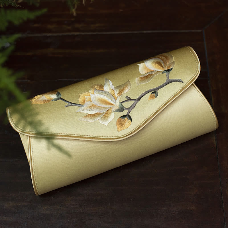 Buddha Stones Magnolia Su Geborduurde Trouwtas Portemonnee Handtas Schoudertas (crossbody) - Magnolia Bright Gold (medium) 24*12*5,5 cm - image 1