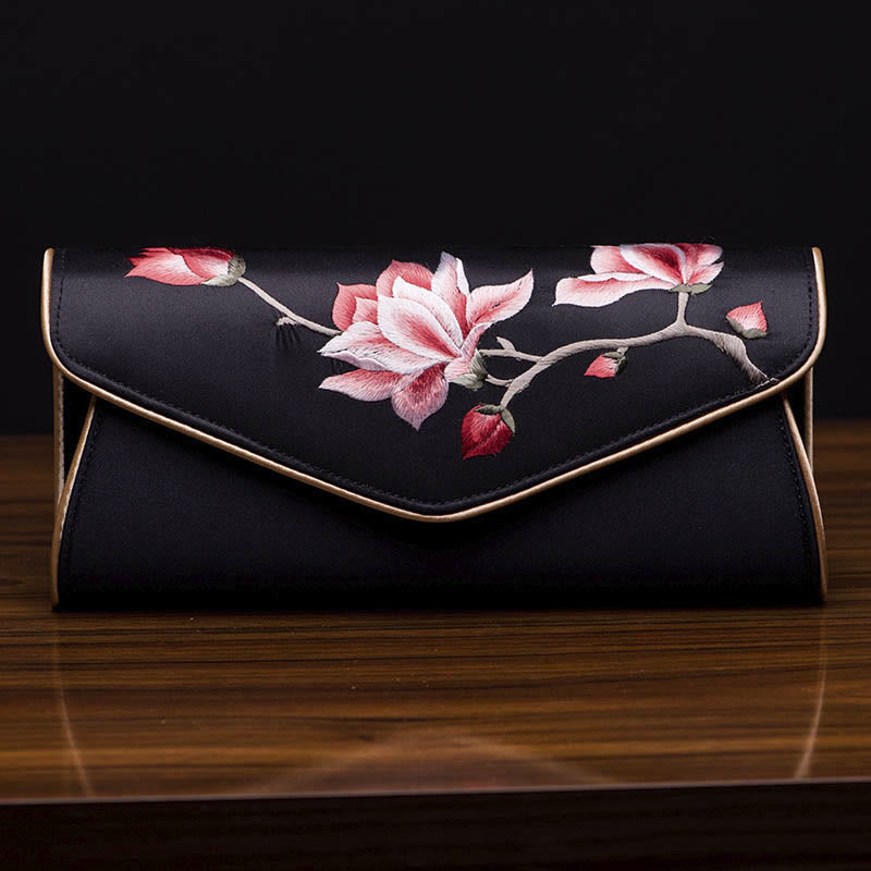 Buddha Stones Magnolia Su Geborduurde Trouwtas Portemonnee Handtas Schoudertas (crossbody) - Magnolia Zwart (Groot) 28*14*8cm - image 15
