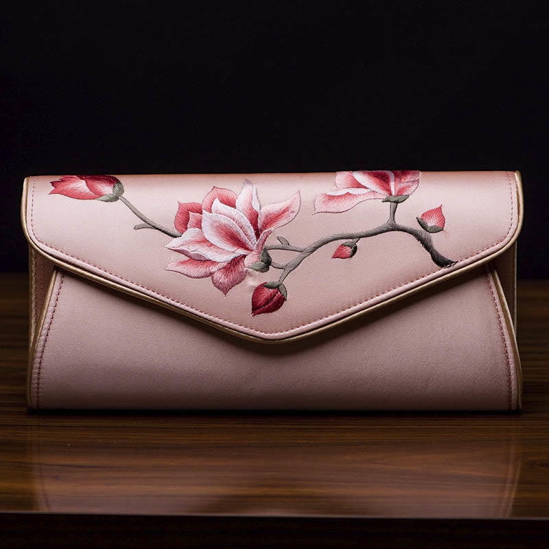 Buddha Stones Magnolia Su Geborduurde Trouwtas Portemonnee Handtas Schoudertas (crossbody) - Magnolia Lederen Roze (Groot) 28*14*8cm - image 17