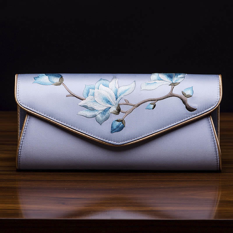 Buddha Stones Magnolia Su Geborduurde Trouwtas Portemonnee Handtas Schoudertas (crossbody) - Magnolia lichtblauw (groot) 28*14*8 cm - image 18