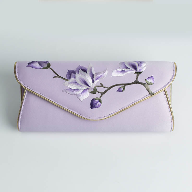 Buddha Stones Magnolia Su Geborduurde Trouwtas Portemonnee Handtas Schoudertas (crossbody) - Magnolia Lichtpaars (Groot) 28*14*8cm - image 19