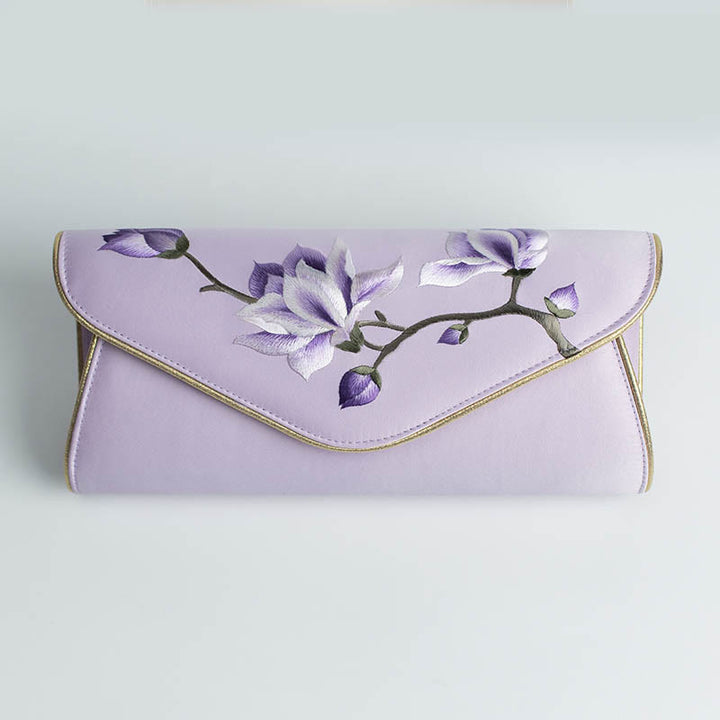 Buddha Stones Magnolia Su Geborduurde Trouwtas Portemonnee Handtas Schoudertas (crossbody) - Magnolia Lichtpaars (Groot) 28*14*8cm - image 19