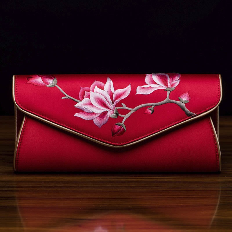 Buddha Stones Magnolia Su Geborduurde Trouwtas Portemonnee Handtas Schoudertas (crossbody) - Magnolia Rood (Groot) 28*14*8cm - image 20