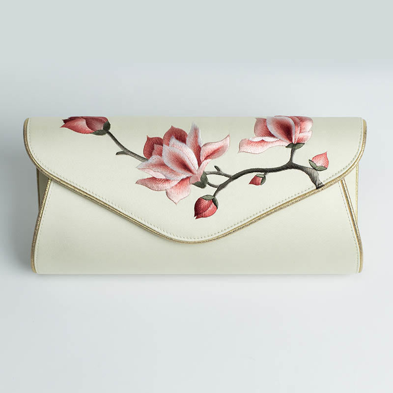 Buddha Stones Magnolia Su Geborduurde Trouwtas Portemonnee Handtas Schoudertas (crossbody) - Magnolia Champagne (Groot) 28*14*8cm - image 22