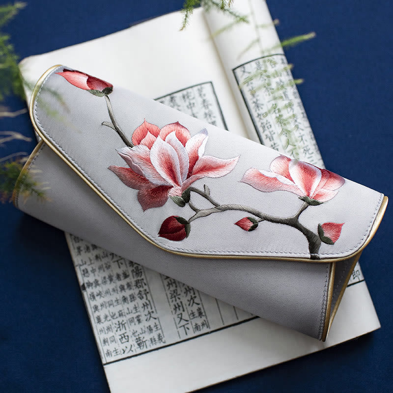 Buddha Stones Magnolia Su Geborduurde Trouwtas Portemonnee Handtas Schoudertas (crossbody) - Magnolia lichtgrijs (groot) 28*14*8 cm - image 23