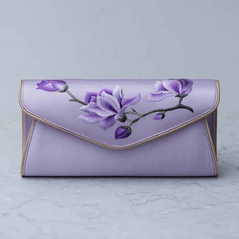 Buddha Stones Magnolia Su Geborduurde Trouwtas Portemonnee Handtas Schoudertas (crossbody) - Magnolia Lichtpaars (Medium) 24*12*5,5 cm - image 24