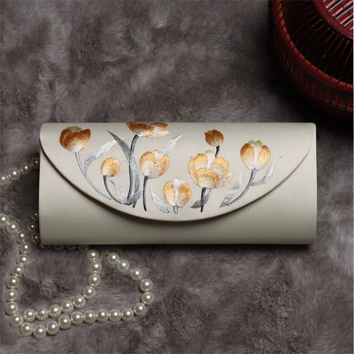 Buddha Stones Tulpenborduurwerk Trouwtas Portemonnee Handtas Schoudertas (crossbody) - Champagne (Tulp) 24*5,5*11 cm - image 0
