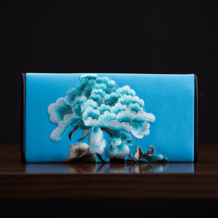 Buddha Stones Pioenbloem Su Borduurwerk Reis Winkel Lang Portemonnee Handtas - Blauw (20*10 cm) - image 11