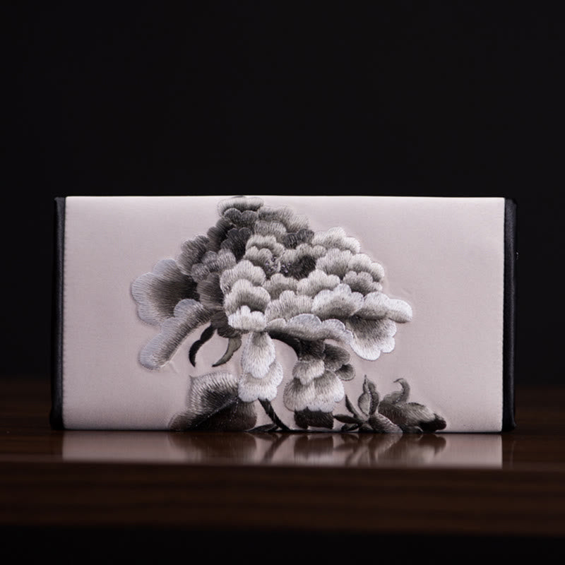 Buddha Stones Pioenbloem Su Borduurwerk Reis Winkel Lang Portemonnee Handtas - Grijs (20*10 cm) - image 12