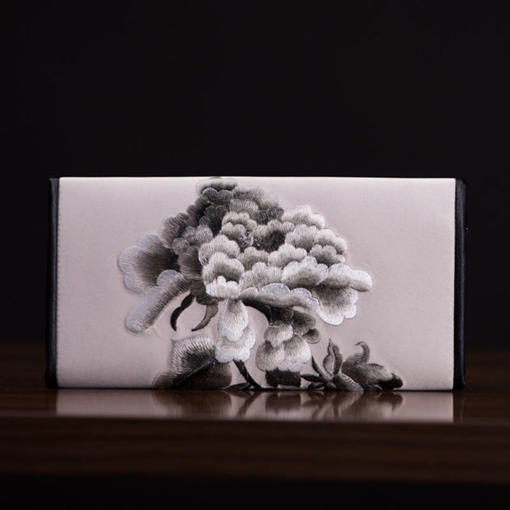 Buddha Stones Pioenbloem Su Borduurwerk Reis Winkel Lang Portemonnee Handtas - Grijs (20*10 cm) - image 12