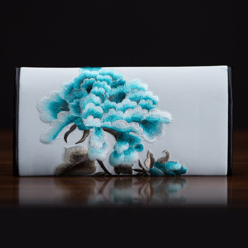 Buddha Stones Pioenbloem Su Borduurwerk Reis Winkel Lang Portemonnee Handtas - Lichtblauw (20*10 cm) - image 13