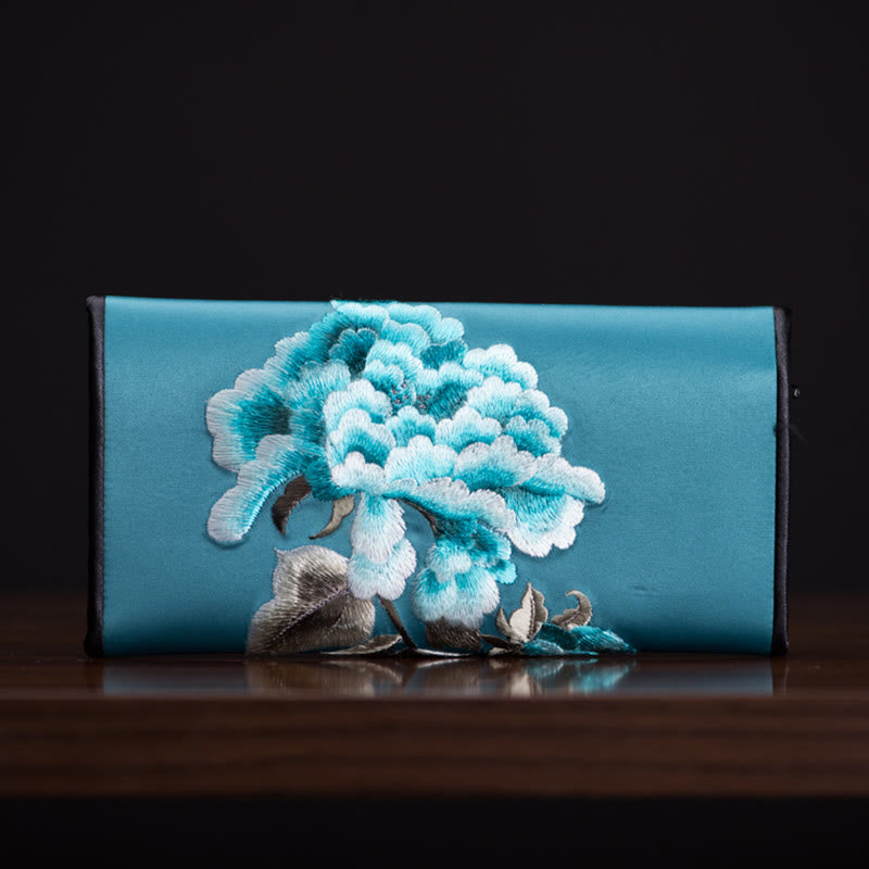 Buddha Stones Pioenbloem Su Borduurwerk Reis Winkel Lang Portemonnee Handtas - Meerblauw (20*10cm) - image 14