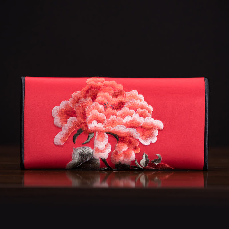 Buddha Stones Pioenbloem Su Borduurwerk Reis Winkel Lang Portemonnee Handtas - Rood (20*10 cm) - image 16