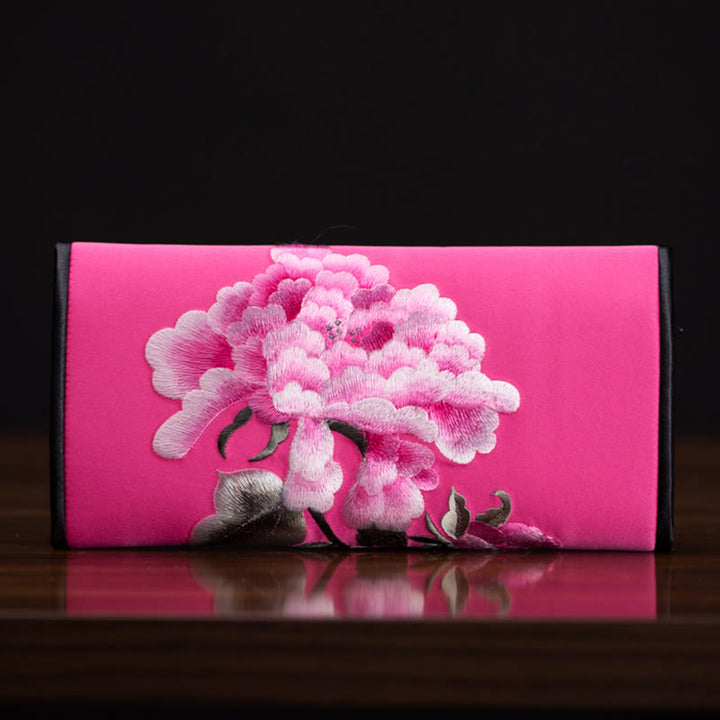 Buddha Stones Pioenbloem Su Borduurwerk Reis Winkel Lang Portemonnee Handtas - Roze rood (20*10cm) - image 17