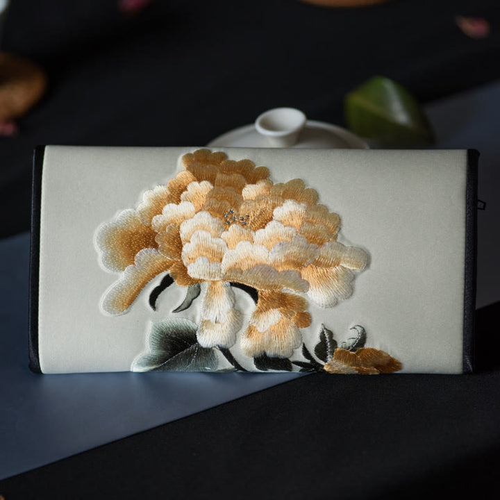 Buddha Stones Pioenbloem Su Borduurwerk Reis Winkel Lang Portemonnee Handtas - Champagne (20*10cm) - image 21