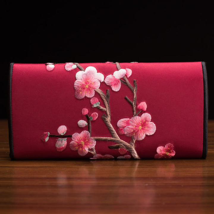 Buddha Stones Pruimenbosom Su Borduurwerk Reis Winkel Lang Portemonnee Handtas - Rood (20*10 cm) - image 1