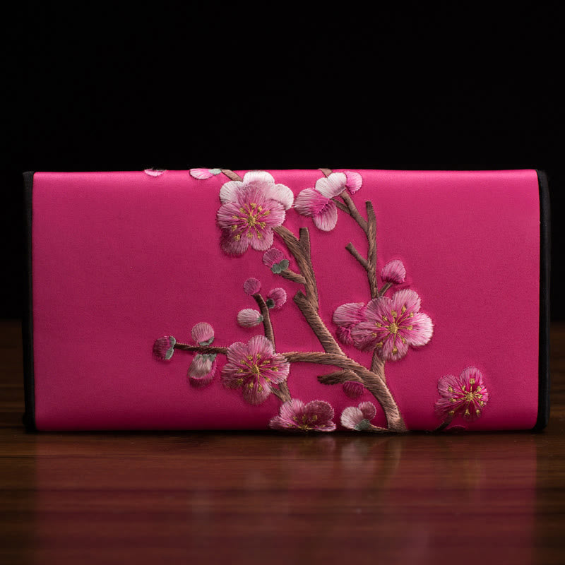Buddha Stones Pruimenbosom Su Borduurwerk Reis Winkel Lang Portemonnee Handtas - Roze rood (20*10 cm) - image 20
