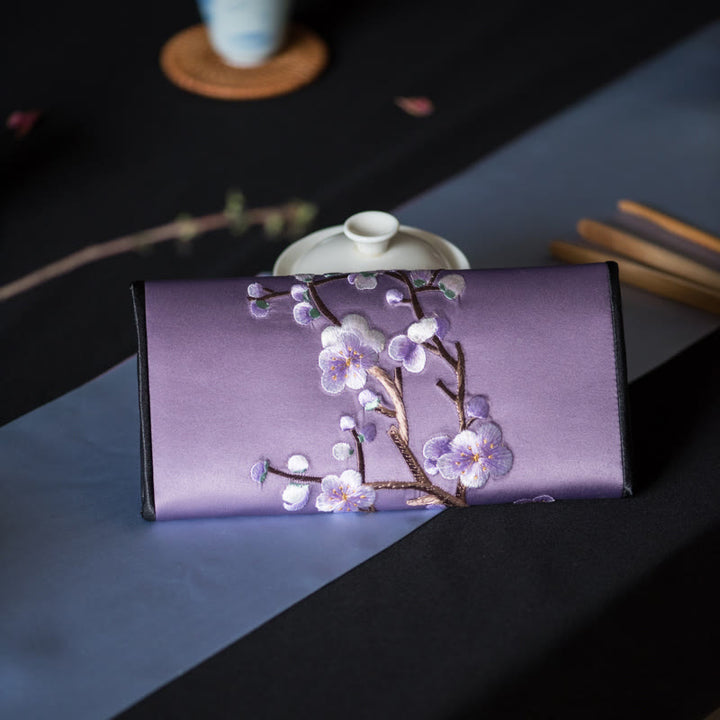 Buddha Stones Pruimenbosom Su Borduurwerk Reis Winkel Lang Portemonnee Handtas - Rookgrijspaars (20*10cm) - image 22