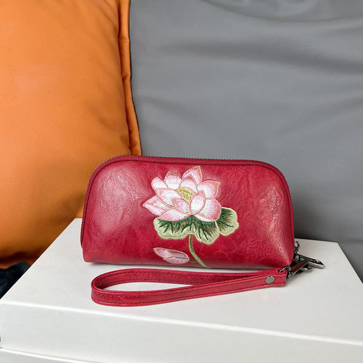 Buddha Stones Lotus Su Borduurwerk Reis Portemonnee Handtas - Rood (Lotus) 19*4,5*10 cm - image 3