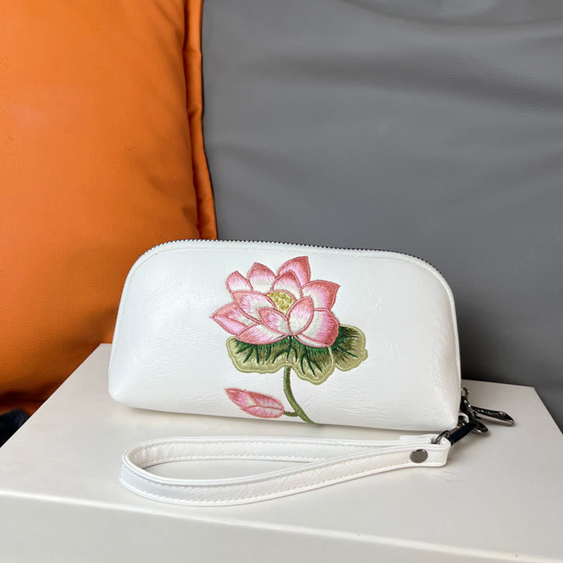 Buddha Stones Lotus Su Borduurwerk Reis Portemonnee Handtas - Wit (Lotus) 19*4,5*10 cm - image 8