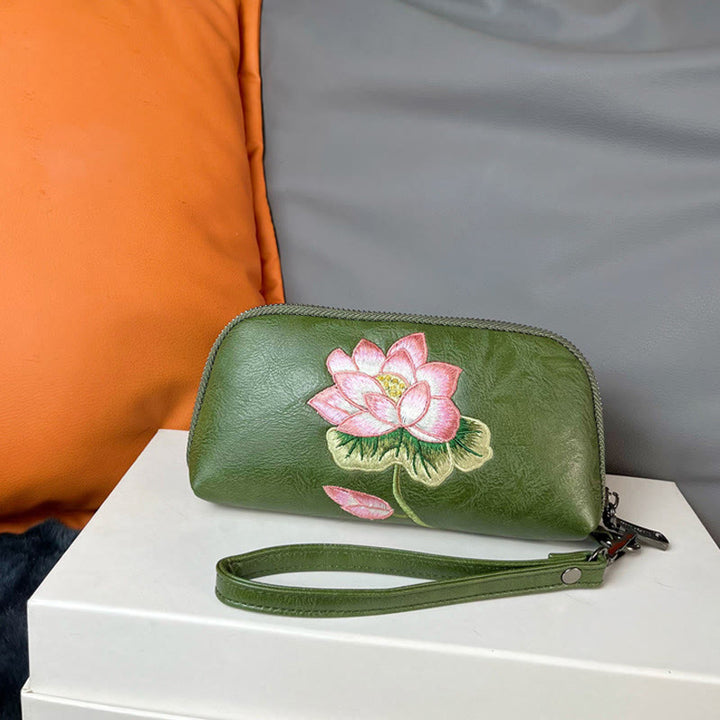 Buddha Stones Lotus Su Borduurwerk Reis Portemonnee Handtas - Groen (Lotus) 19*4,5*10 cm - image 11