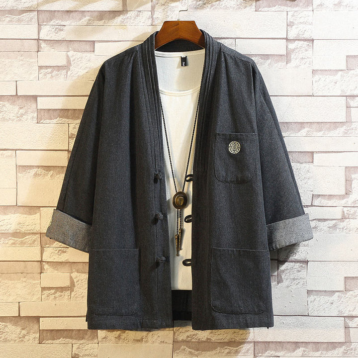Buddha Stones Heren Tangpak met kikkerknopen, Mouwlengte kimono en Zakken. - Zwart - US/UK/AU46, EU56 (5XL) - image 0