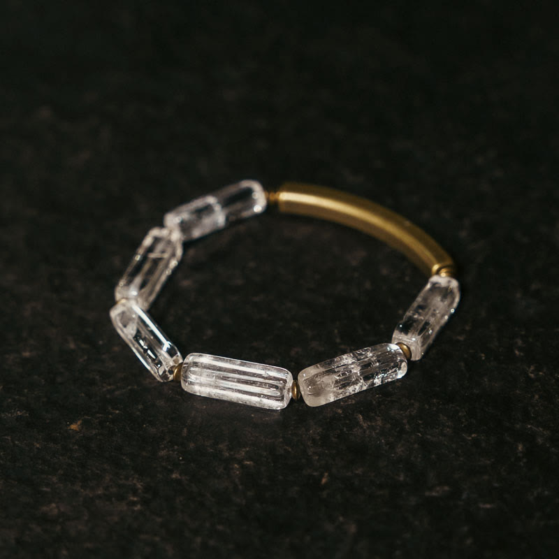 Buddha Stones Vierkante Armband van wit kristal en koper voor geluk en genezing. - Koperwit kristal: (Polsomtrek 17-17,5 cm) - image 1