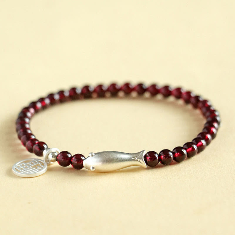 Buddha Stones Granaat 925 Sterling Zilveren Vis Fu Karakter Armband - Garnet 925 Sterling Zilveren Vis (Polsomtrek: 14-16 cm) - image 8