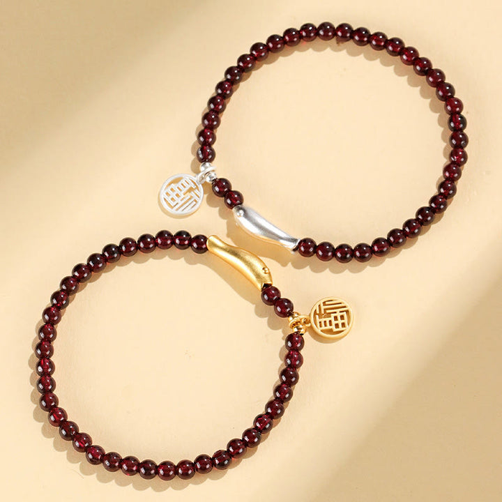 Buddha Stones Granaat 925 Sterling Zilveren Vis Fu Karakter Armband - image 1