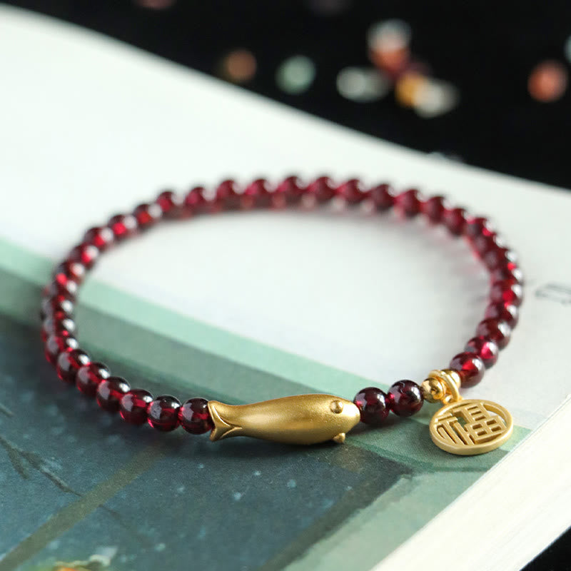 Buddha Stones Granaat 925 Sterling Zilveren Vis Fu Karakter Armband - image 4