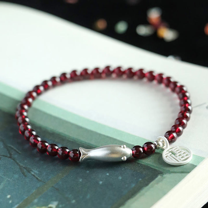 Buddha Stones Granaat 925 Sterling Zilveren Vis Fu Karakter Armband - image 11