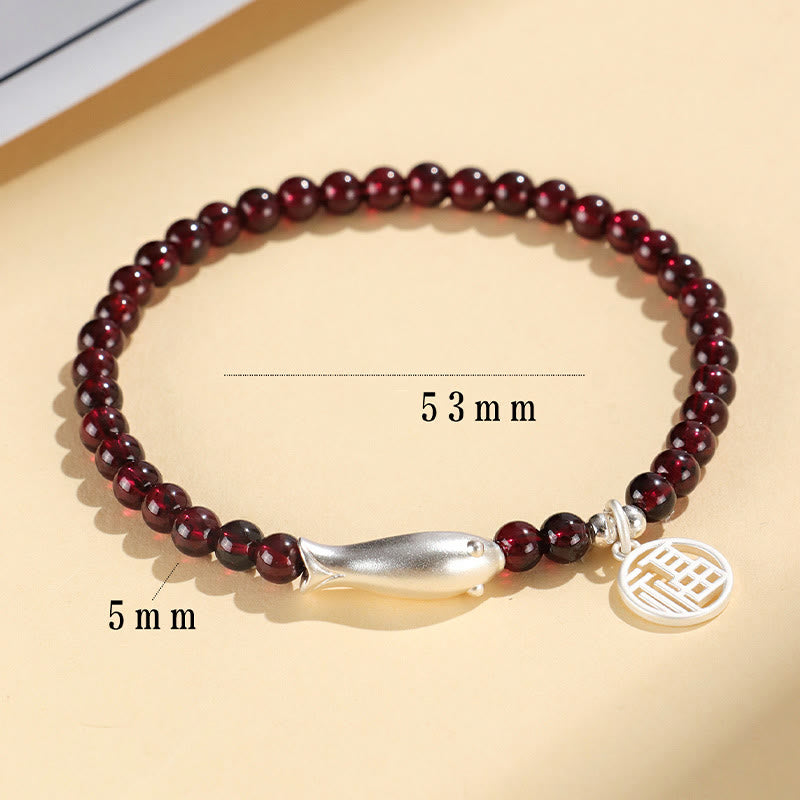 Buddha Stones Granaat 925 Sterling Zilveren Vis Fu Karakter Armband - image 9