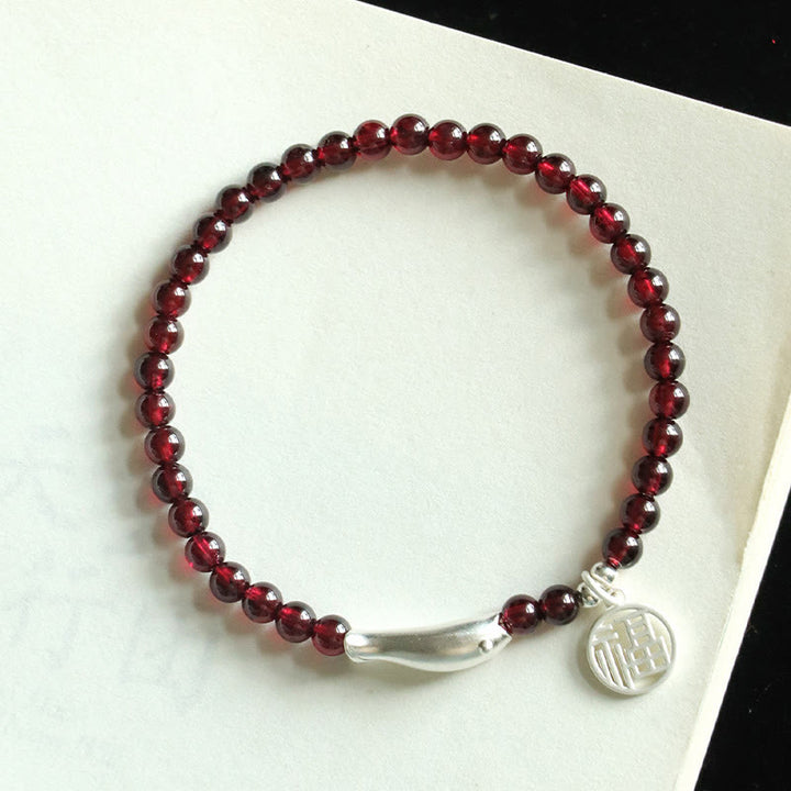 Buddha Stones Granaat 925 Sterling Zilveren Vis Fu Karakter Armband - image 10