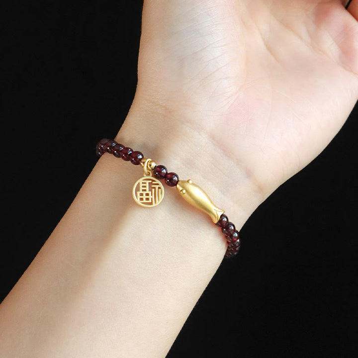 Buddha Stones Granaat 925 Sterling Zilveren Vis Fu Karakter Armband - image 7