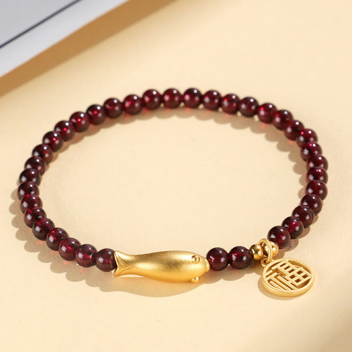 Buddha Stones Granaat 925 Sterling Zilveren Vis Fu Karakter Armband - image 2