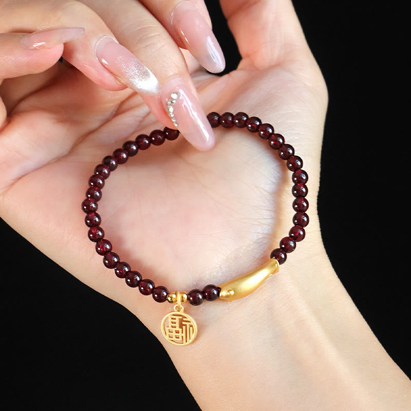 Buddha Stones Granaat 925 Sterling Zilveren Vis Fu Karakter Armband - image 6