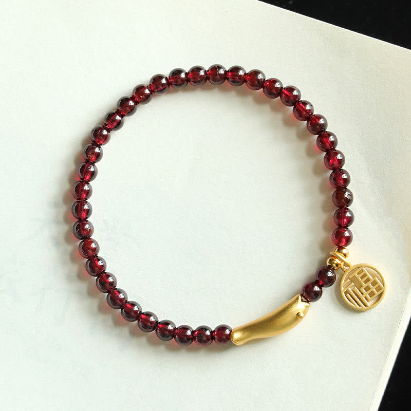 Buddha Stones Granaat 925 Sterling Zilveren Vis Fu Karakter Armband - image 3