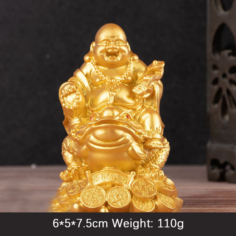 Buddha Stones Lachende Boeddha Feng Shui Kikker Koperen Munten Aantrekken Rijkdom Hars Beeldje Woondecoratie - Gouden Boeddha - Klein formaat: 6*5*7,5 cm - image 1