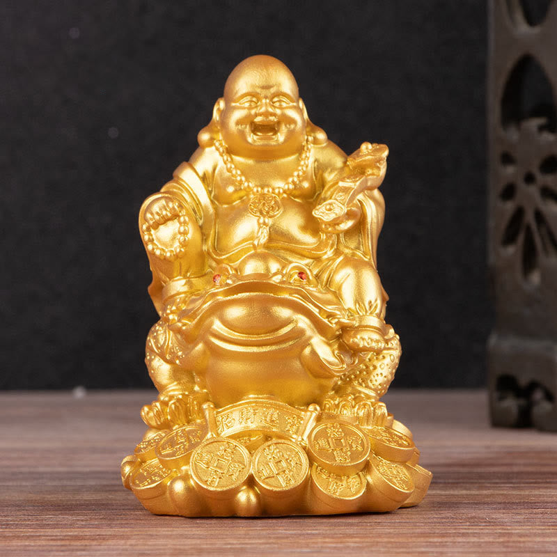 Buddha Stones Lachende Boeddha Feng Shui Kikker Koperen Munten Aantrekken Rijkdom Hars Beeldje Woondecoratie - image 0