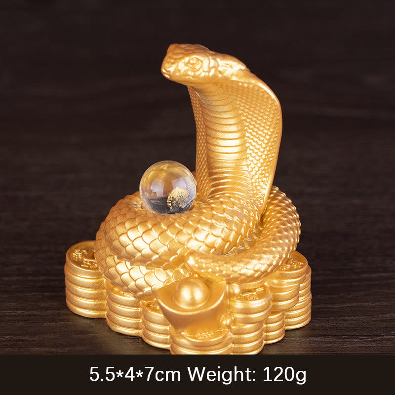 Buddha Stones Jaar van de Slang Koperen Munten Bal Rijkdom Hars Beeldje Woondecoratie - Kleine gouden staaf slang 5,5*4*7 cm - image 1