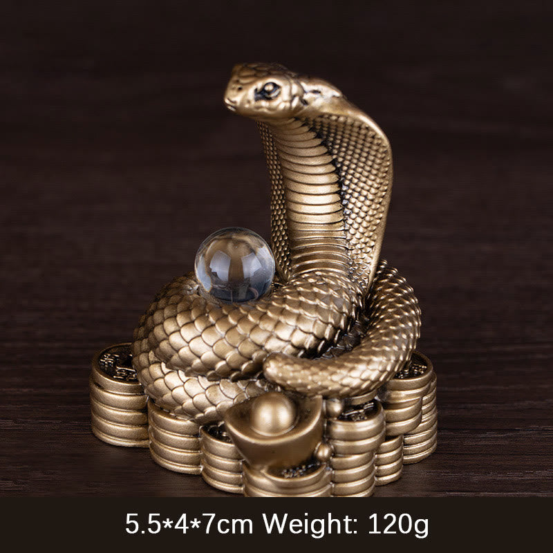 Buddha Stones Jaar van de Slang Koperen Munten Bal Rijkdom Hars Beeldje Woondecoratie - Kleine bronzen staaf slang 5,5*4*7 cm - image 2