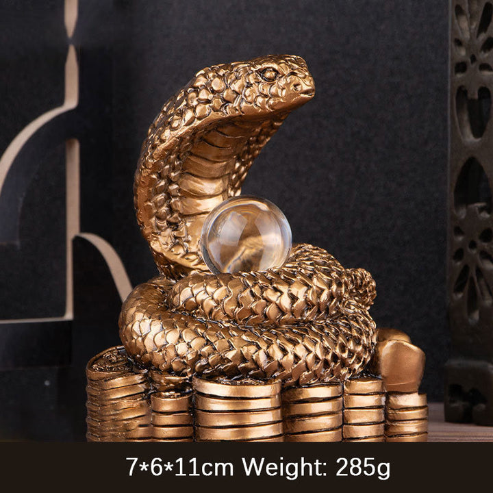 Buddha Stones Jaar van de Slang Koperen Munten Bal Rijkdom Hars Beeldje Woondecoratie - Grote bronzen staaf slang 8*5,5*9,2 cm - image 5