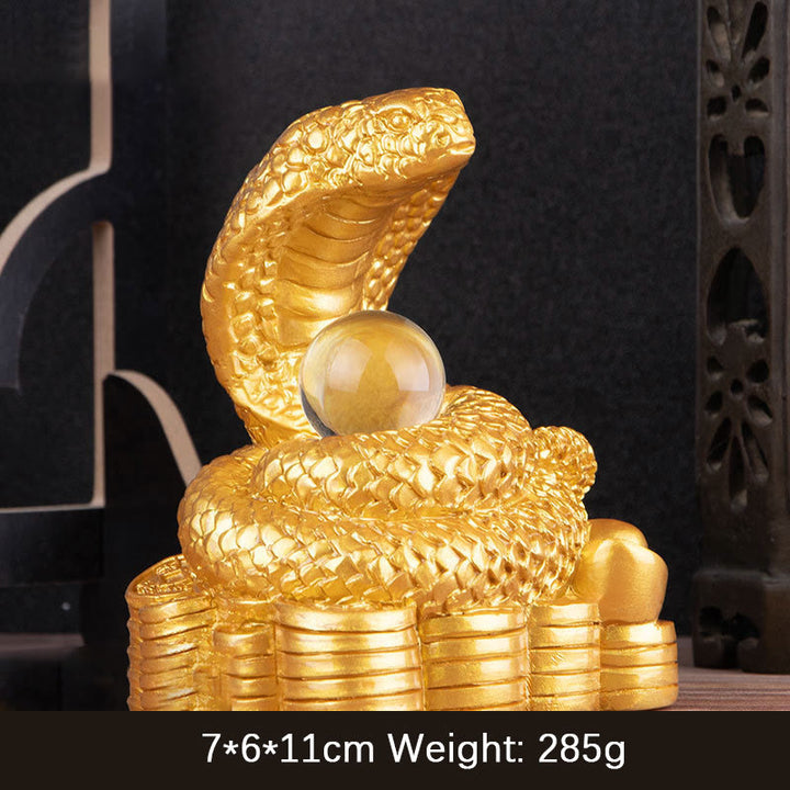 Buddha Stones Jaar van de Slang Koperen Munten Bal Rijkdom Hars Beeldje Woondecoratie - Grote gouden staaf slang 8*5,5*9,2 cm - image 3