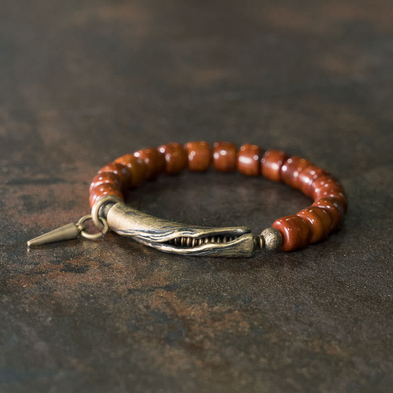 Buddha Stones Armband met hanger van botkralen en koperen kegel, ter bevordering van kracht. - Botkralen van koper (Polsomtrek: 17-17,5 cm) - image 0