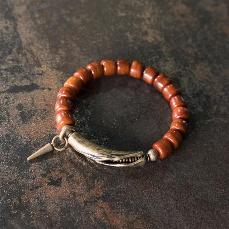 Buddha Stones Armband met hanger van botkralen en koperen kegel, ter bevordering van kracht. - image 1