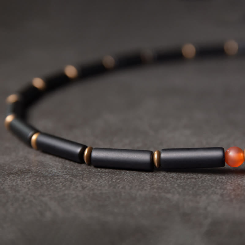 Buddha Stones Zwarte onyx koperen Dzi-kraal kegelhanger dubbele Armband - image 1